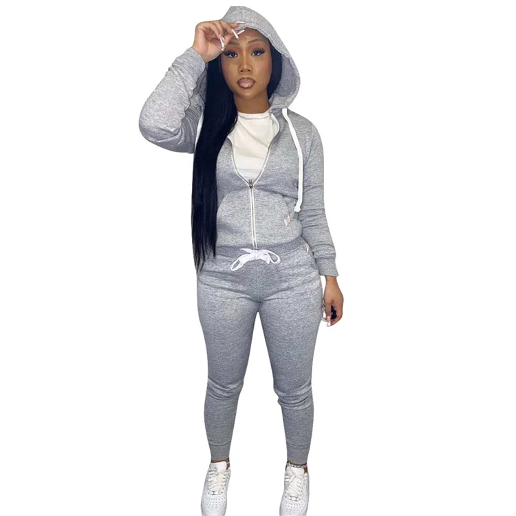 

2022 Wholesale fashion women long sleeve top jogger set sportswear outfit two piece set Solid color casual sports jogger set, Mix color or custom colors
