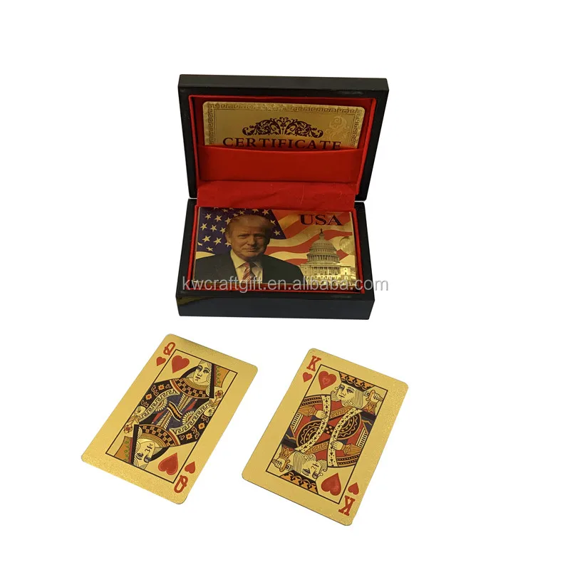 

Waterproof game cards for Collection Trump Shiny foil poker Playing Cards with gift wooden box, Gold