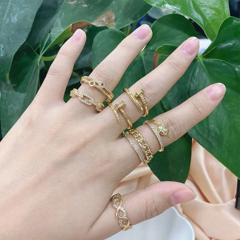 

2020 fashion creative gift brooch, iron nails, heart-shaped mini zircon gold ring, Gold, silver, rose gold, black