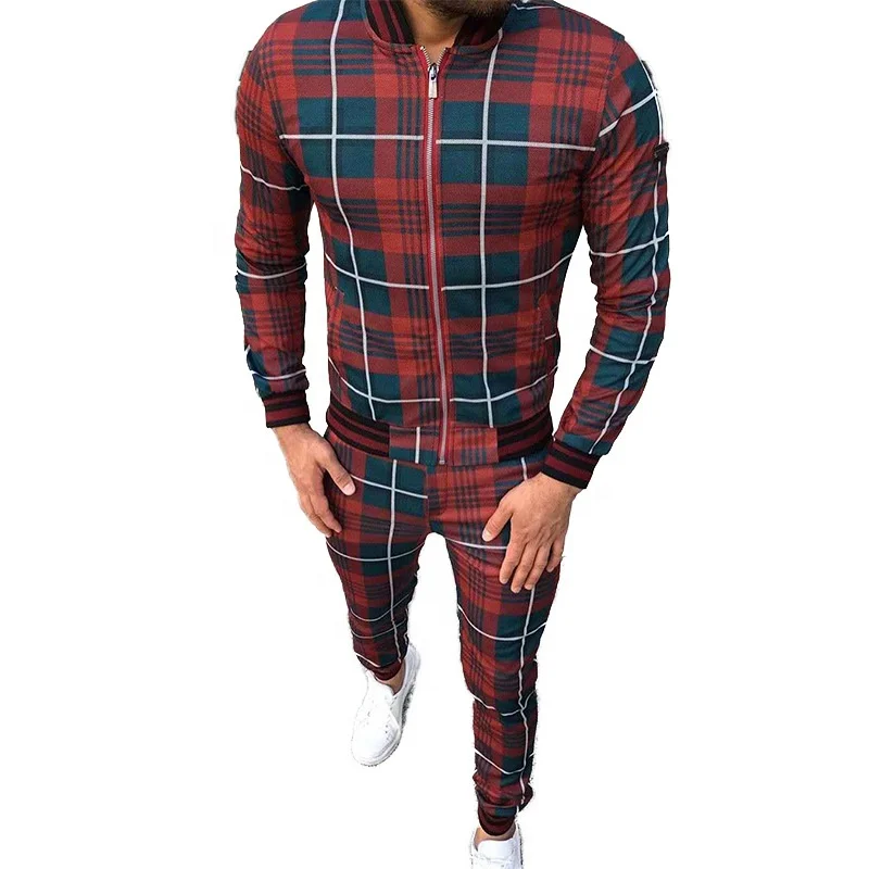 

Wholesale 3d Printing Fashion Plaid Jogging Suits Tracksuits For Men Stylish