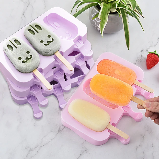 

food grade BPA free DIY cute shape cakesicle mold tray with lid silicone ice cream mold popsicle, Purple