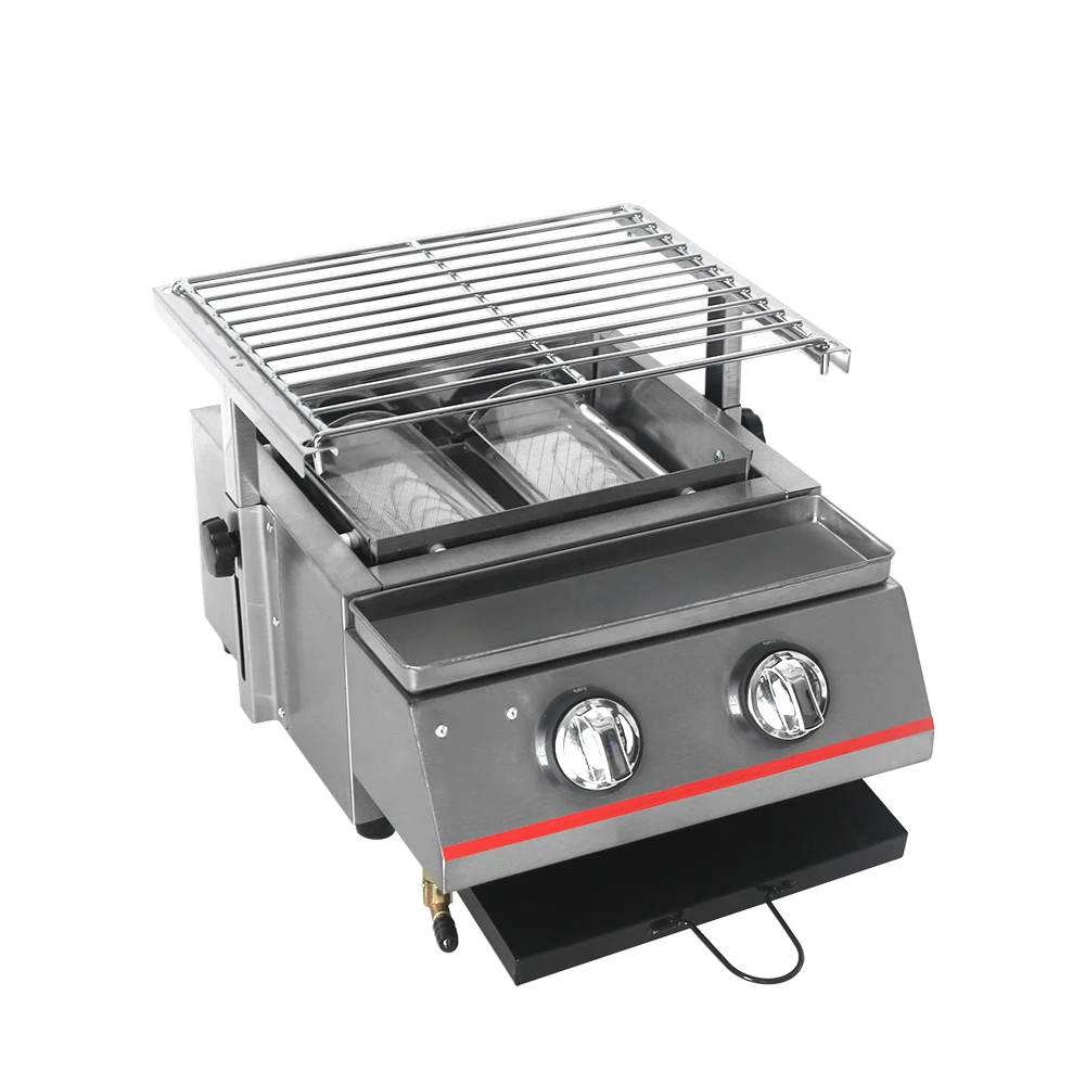 

GZKITCHEN Commercial 2 Burners LPG Gas BBQ Outdoor Picnic Barbecue Cooker Stainless Steel Smokeless Home Garden, Sliver