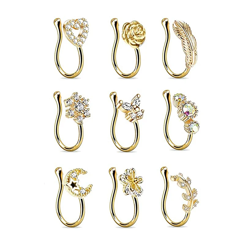 

Hot Sale  Faux Cartilage Tragus Ring Crystal Non Piercing Face Nose Cuff Butterfly Clip on Nose Rings Hoop 2021, Gold ,silver,rose gold