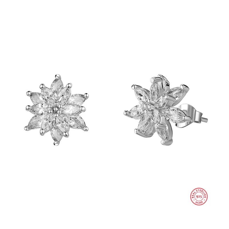 

Loftily Jewelry 2020 Women Delicate Design Flower Shape Crystal Stud Earrings Sterling 925 Silver Earrings Studs, Silver color