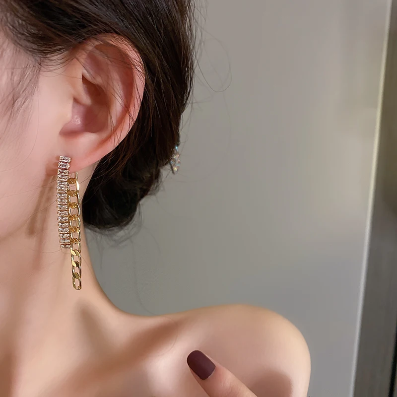 

trendy fashion crystal miami chain earrings