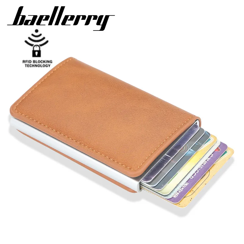 

Baellerry PU Leather RFID Automatic Elastic Card Type Metal Aluminum Shell Anti-theft Credit Cardholder, Black,blue,red,brown,coffee