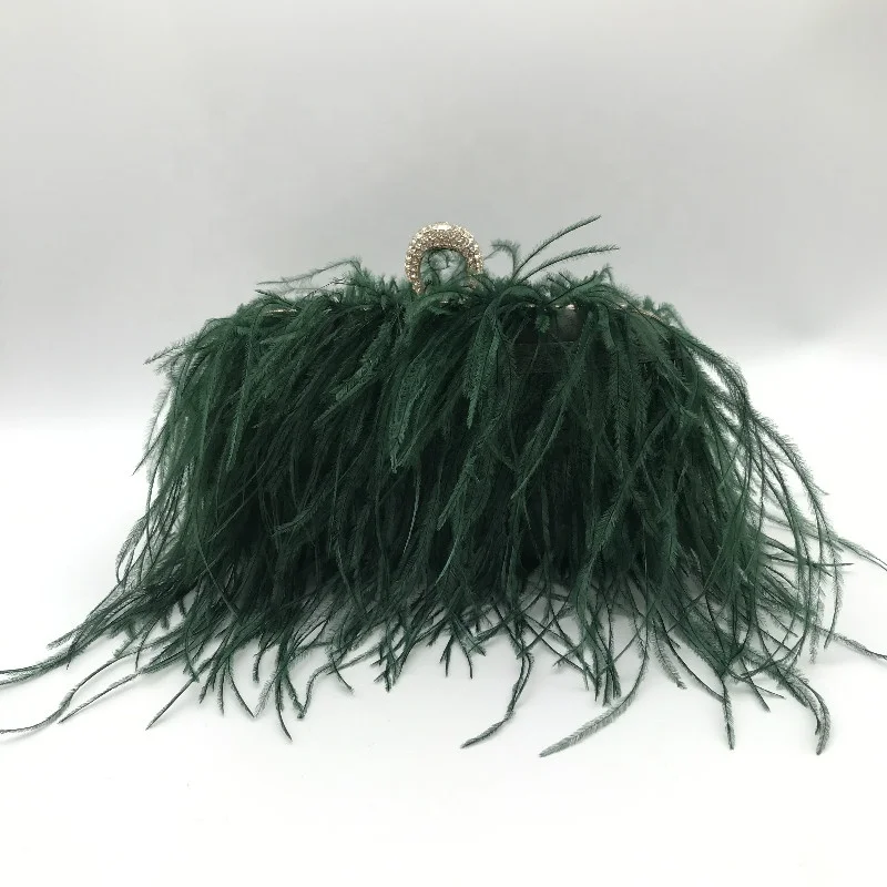 

light and graceful green ostrich feather ladies clutch bags evening bags for party