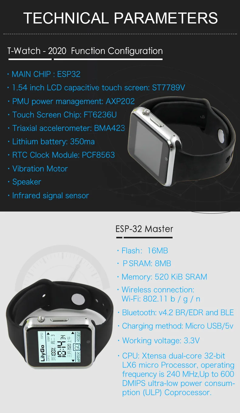 LILYGO® TTGO T-Watch 2020 V1 ESP32 Main Chip Programmable 1.54 Inch Touch  Display Watch WiFi Bluetooth Environmental Interaction - AliExpress