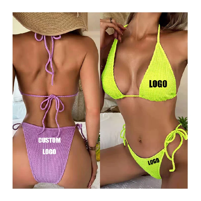 

Free Shipping Custom Logo Color Swimwear Women String Extreme micro mini neon bikini Triangle bikinis & beachwear Swimwear