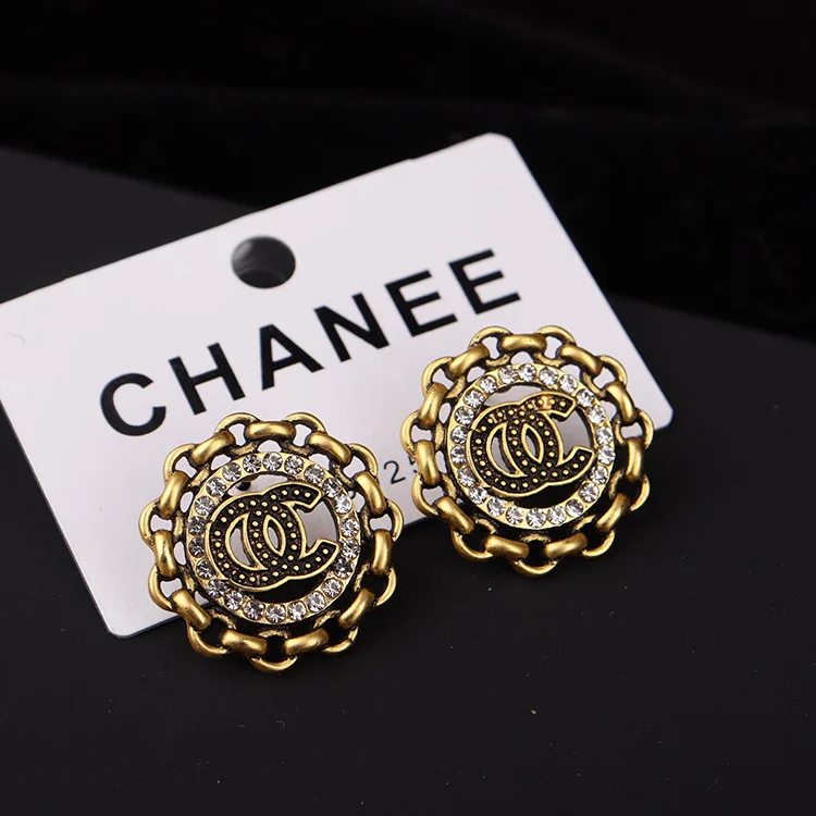 

Designer earrings popular brands Hot round bronzed deluxe earrings diamond earrings, Yellow color