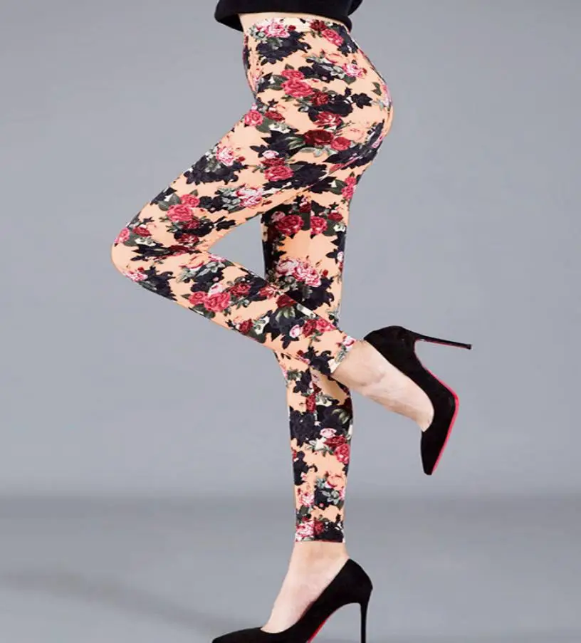 

hin Pants Female Slim Graffiti Flower Leggings Elastic Slimming Fashion Women Pants For Ladies, 35 colors