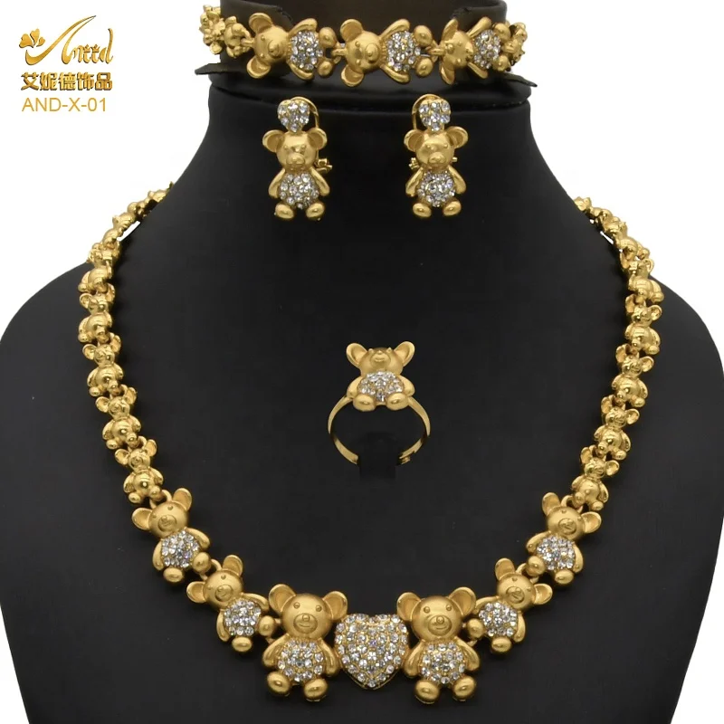 

Cute bear stainless steel necklace gold plated necklace ladies stainless for women big african bridal wedding new jewelry sets