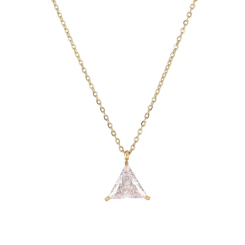 

Waterproof 14K/18K Gold Plated Stainless Steel Necklace Triangle Pendant Simple Zirconia Necklace Tarnish Free