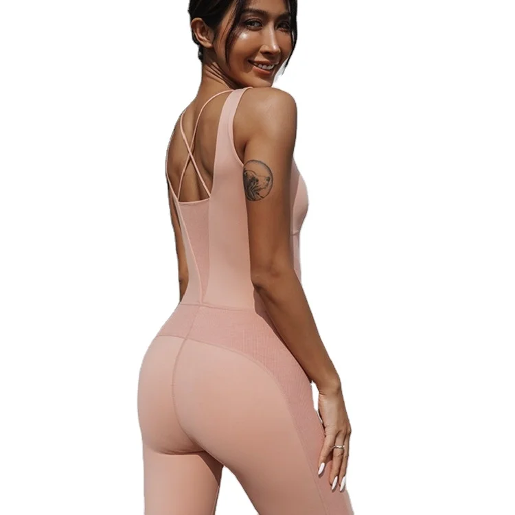 

Hot Sale Wholesale Splicing Pilates Fitness Yoga Set Dance Backless Bodysuit One Piece Woman Workout Clothing Sports Jumpsuit, Picture