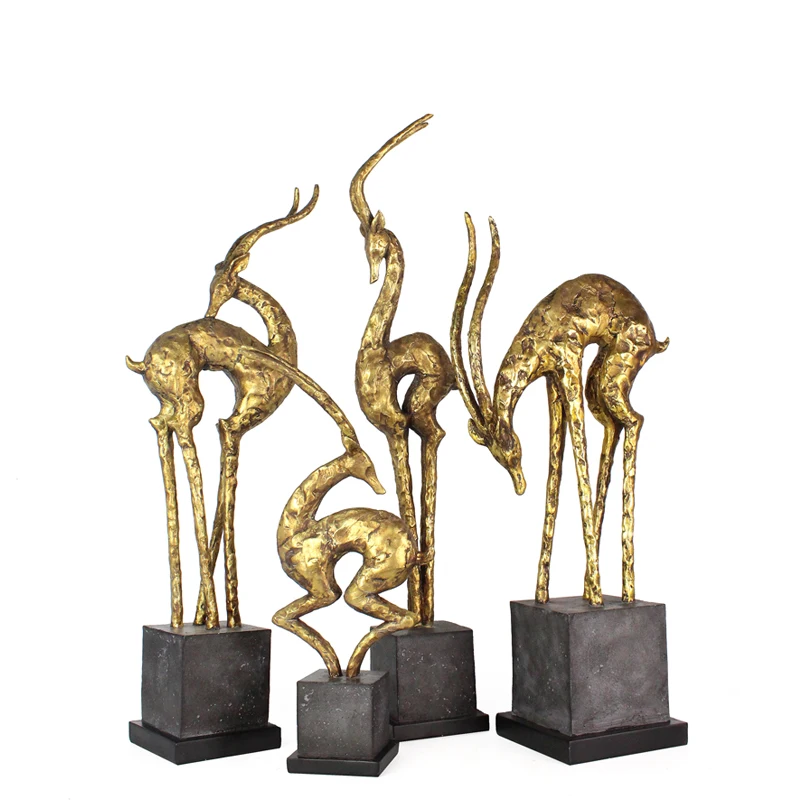 2020 Luxury Resin Artificial  Electroplating Bronze Gold Antelope Statue For Hotel Decor supplier