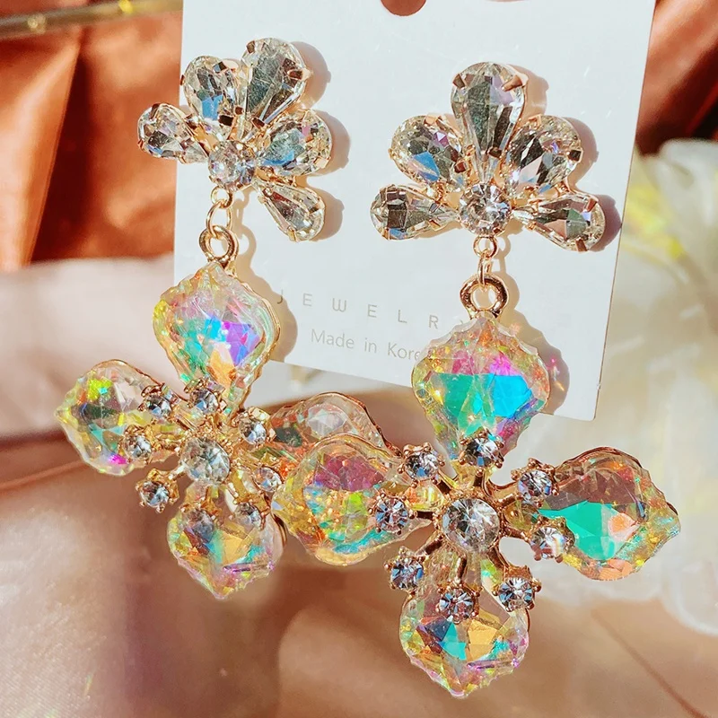 

Wholesale Korean Luxury Yellow Crystal Flower Drop Earrings For Women Girls Fashion Joker Jewelry Pendientes Brincos, Picture