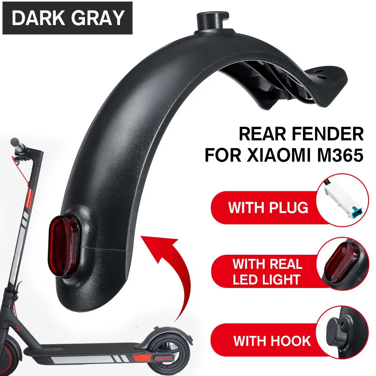 Electric Scooter Rear Fender Mudguard Hook Tail Light Set for Xiaomi Mijia M365 