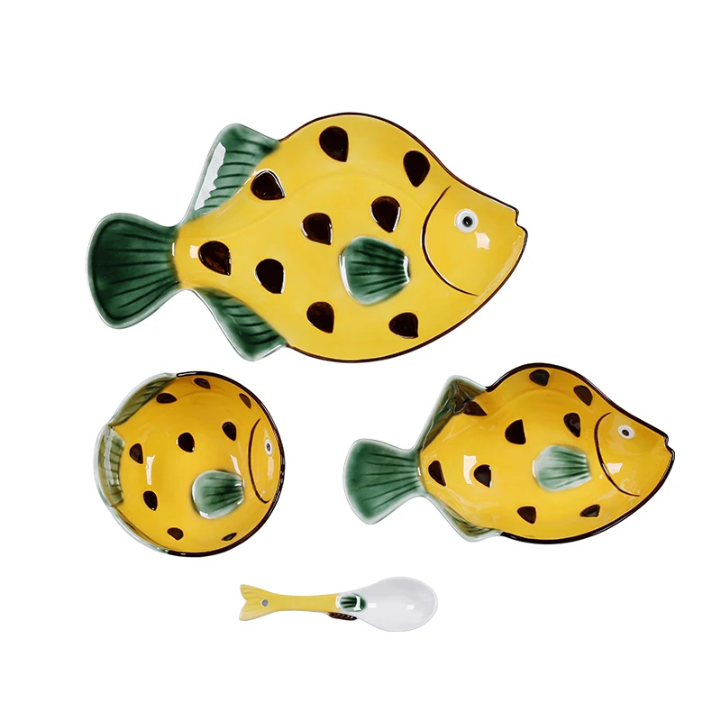 

Dinnerware Cute cartoon fish Shape ceramic Kids Dinner Sets Porcelain children dinnerware set party plate for weddings Dishes