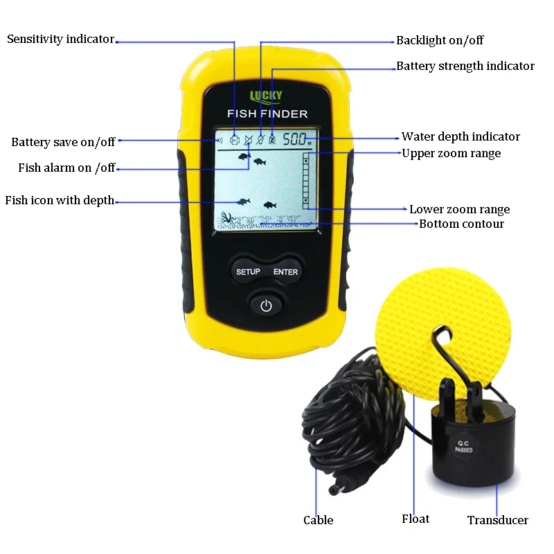 
FF1108-1 Portable Fish Finder ice fishing Sonar Sounder Alarm Transducer Fishfinder 0.7-100m fishing echo sounder 