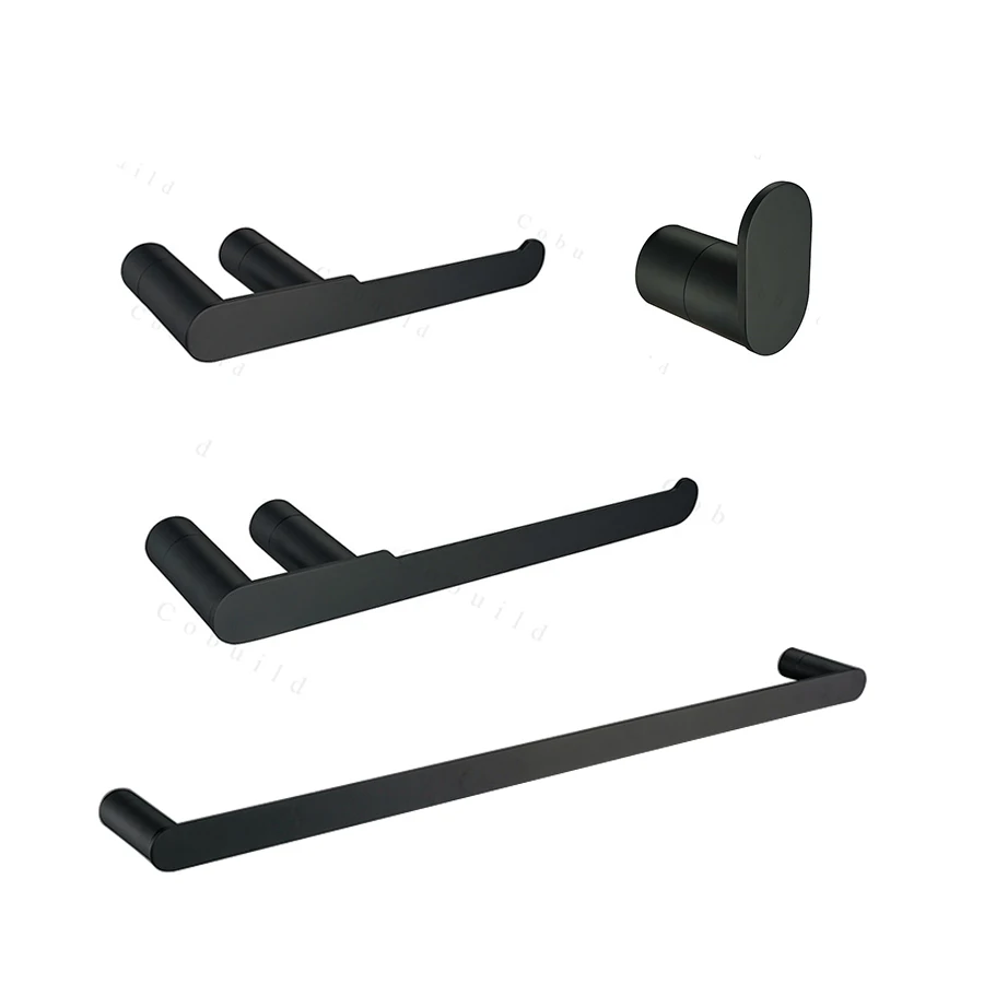 

Bathroom Accessories Hardware Set Black Towel Bar Toilet roll Holder Towel Ring Robe Hooks, Matt black, brushed, gun grey