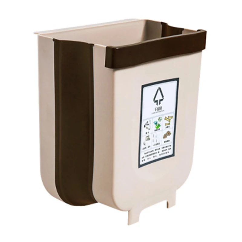 

Kitchen Trash Bin Wall Mounted Trash Can Folding Waste Bin Plastic Storage Bucket without Lid Rectangular Eco-friendly Stocked, White and brown