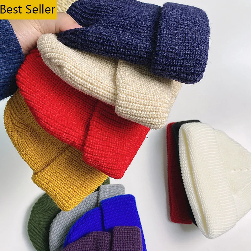 

HKS0001 Blank knitted acrylic custom cashmere men women girl pom unisex wholesale bulk skully cap winter fisherman beanie hats