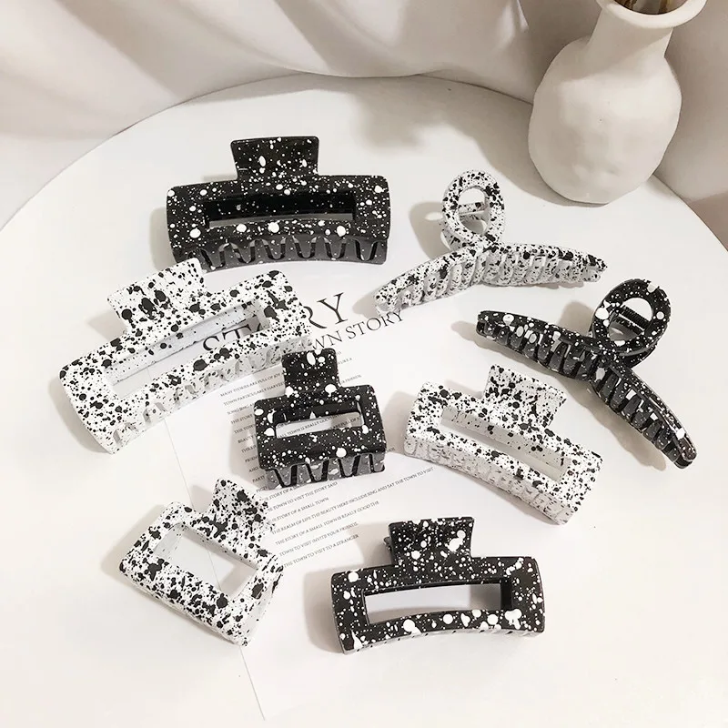 

JUHU Black and white spots temperament tortoiseshell acrylic hollow clip rectangle classic all-match hairpin wholesale for women, Colorful