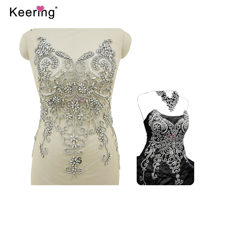 

Fashion Shining silver costume crystal beaded rhinestone flower bodice applique WDP-114