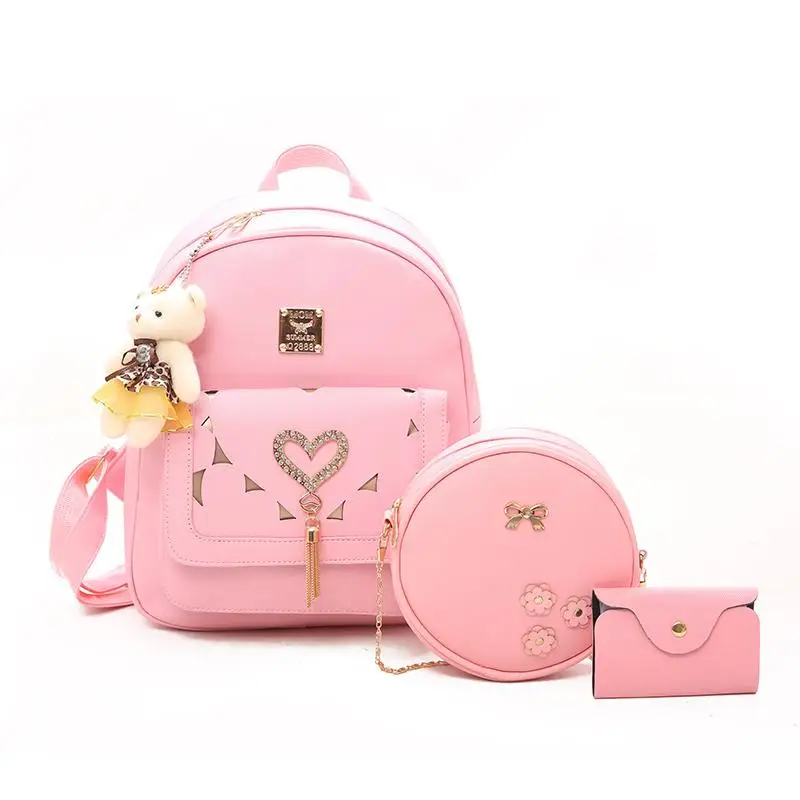 

purse 3 pieces school backpack bag women backpack set girls, Pink/white /black/gray