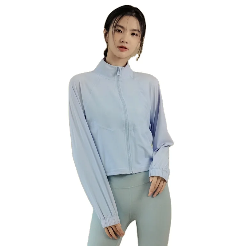 

Loose sports jacket women long sleeve stand collar yoga coat short zipper fitness tops running clothes
