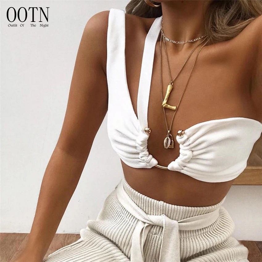 

OOTN Hollow Out Sleeveless Female Camisole Women Decorative 2020 Sexy Summer Tube Top White Camis One Shoulder Crop Tops