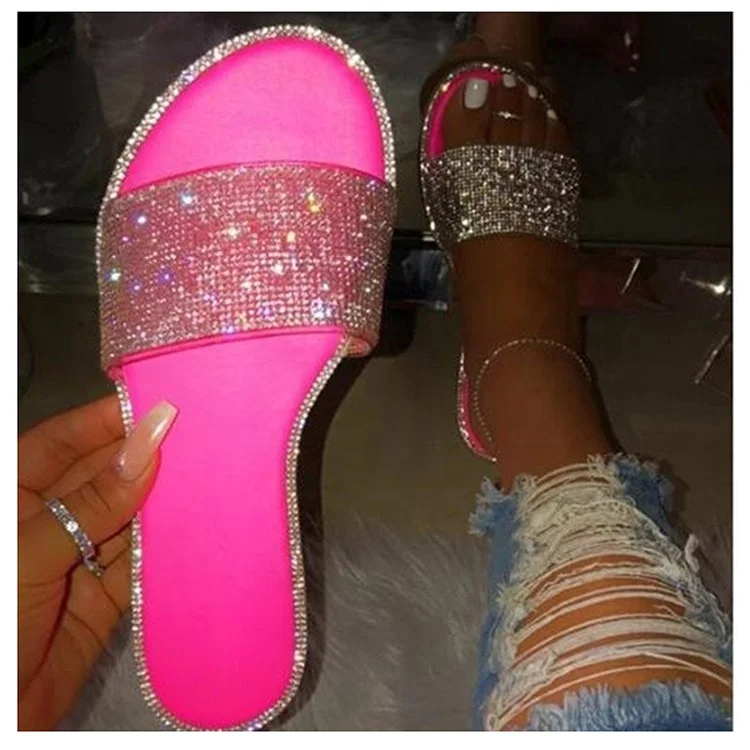 

Outdoor Rhinestone Trendy Flat Sandals Beach Jelly Slides Women Slippers