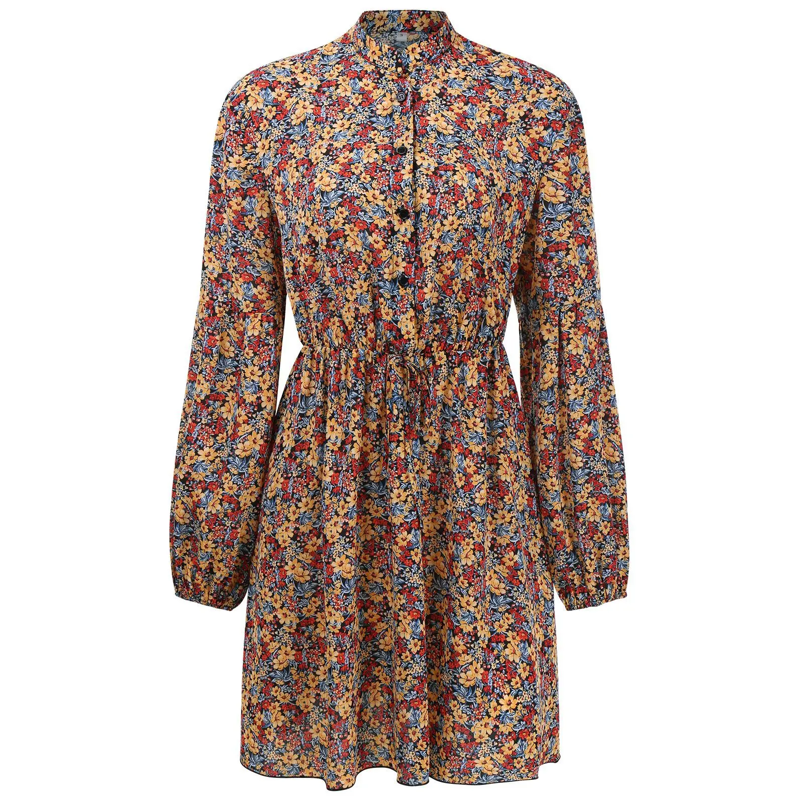 

Autumn Winter New Fashion V Collar High Waist Lace Broken Chiffon Dress Street Printed Princess Sleeve Skirt Princess Skirt, Orange,red,rose madder,blue,white coffee color,coffee color