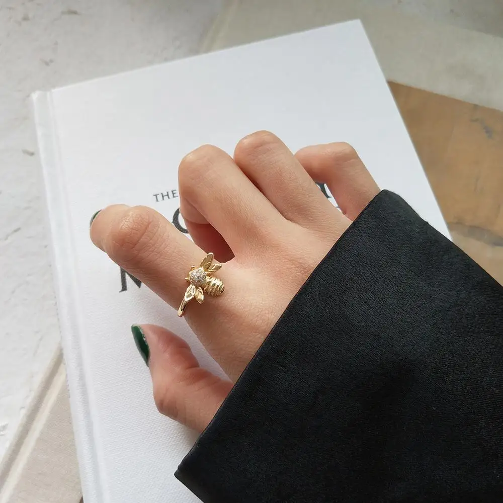 

YYC02 Balry 925 Sterling silver Jewelry Korean gold Bee Ring Individual  Animal Ring zircon diamond bee rings
