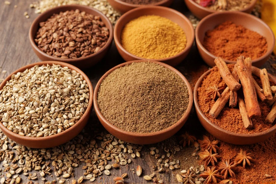 Close-up comparison of cumin seeds and common spice substitutes arranged in small bowls