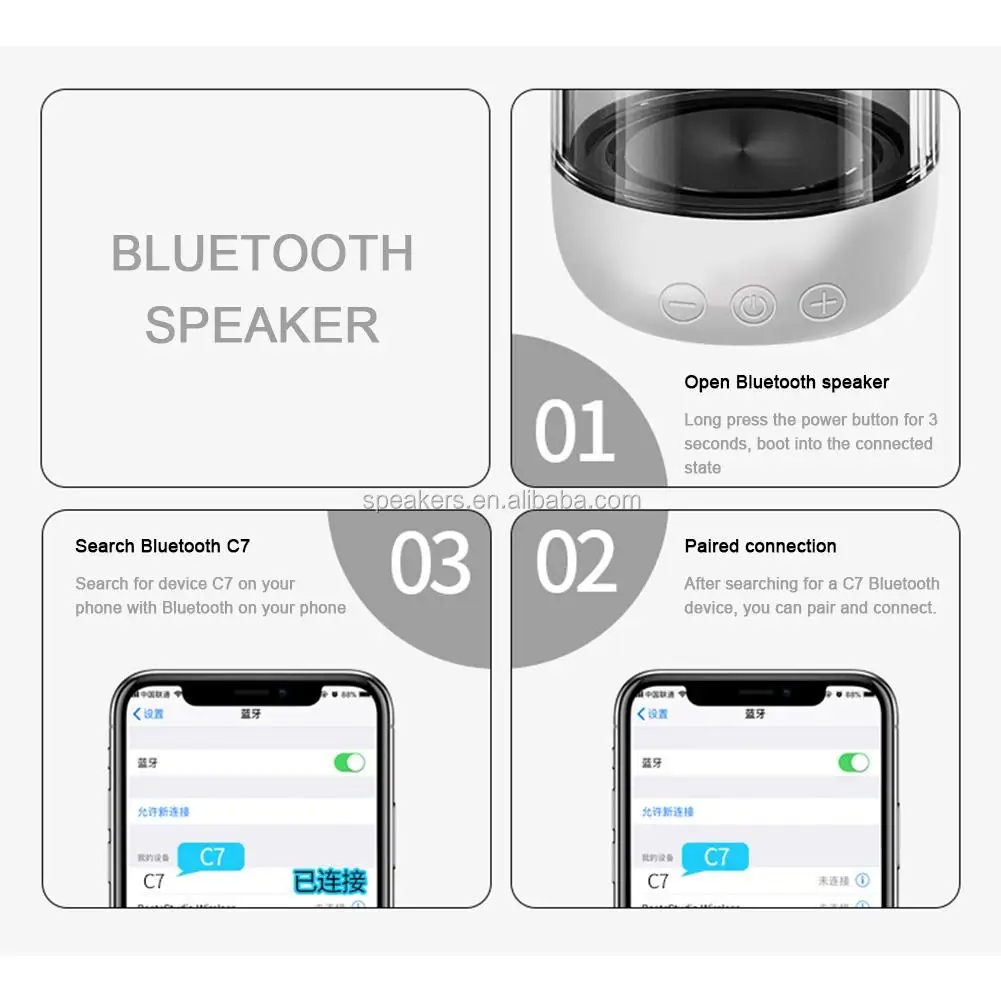 C7 Portable Bluetooth 5.0 Speaker Transparent LED Luminous Subwoofer TWS 6D Surround HIFI Stereo Cool Audio For Mobile Phone - ANKUX.COM