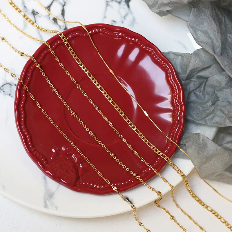 

Women Simple Style 18K Gold Plated Twist Rope Wave Chain Clavicle Necklace Stainless Steel Flat Snake Chain Necklace