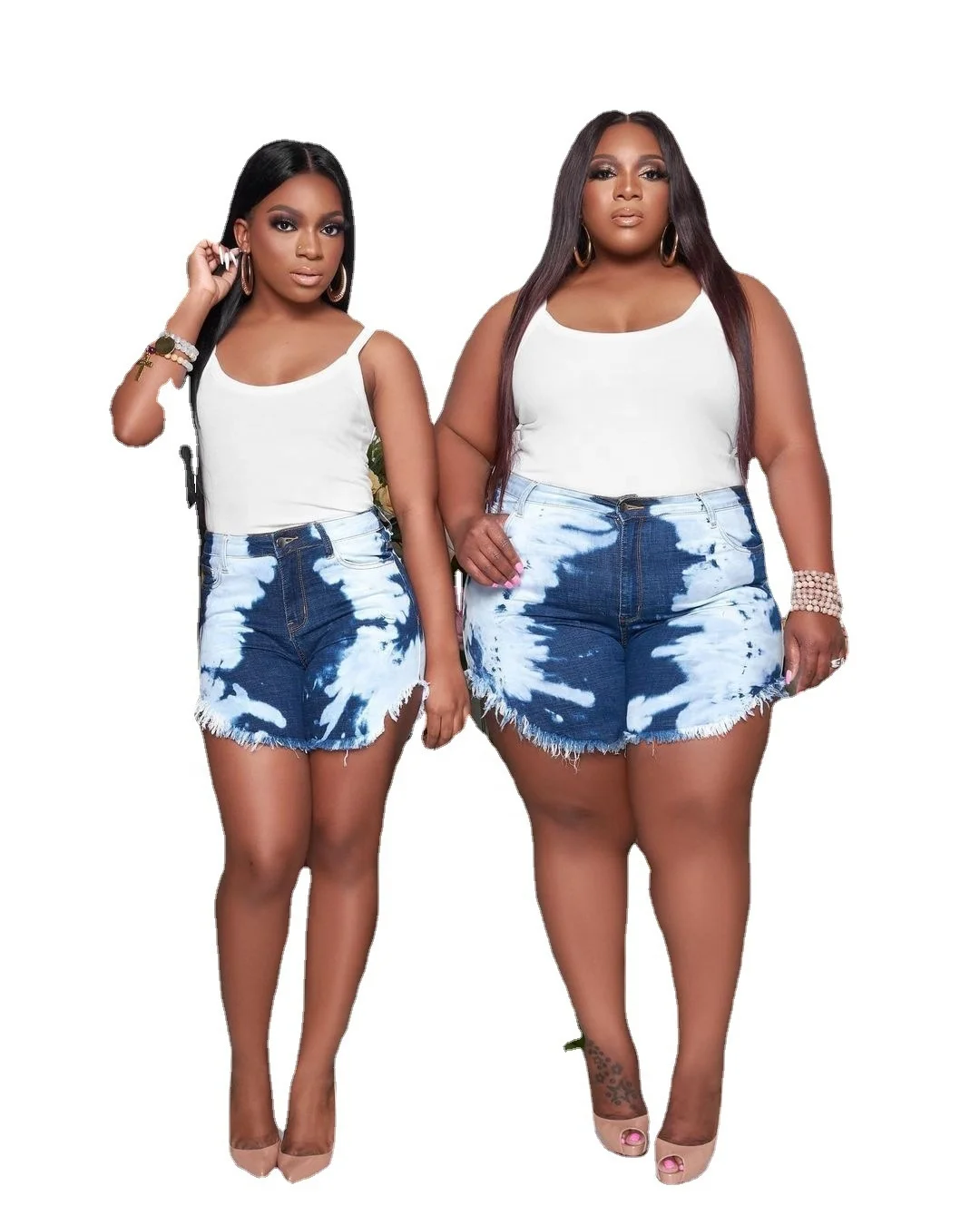 

LW-TB5289 INS oversize fat women online celebrity recommend hot tassels acid washed summer plus size jean denim shorts