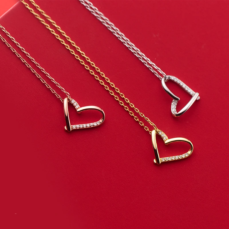 

Daidan Necklace Women Ring Love Heart Rose Gold Zirconia 925 Silver Jewelry Heart Necklace