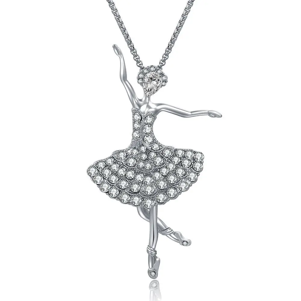 

Hot Sale Alloy Ballet Girl Long Necklace Crystal Rhinestone Dancing Girl Pendant Sweater Chain Necklace, Picture shows