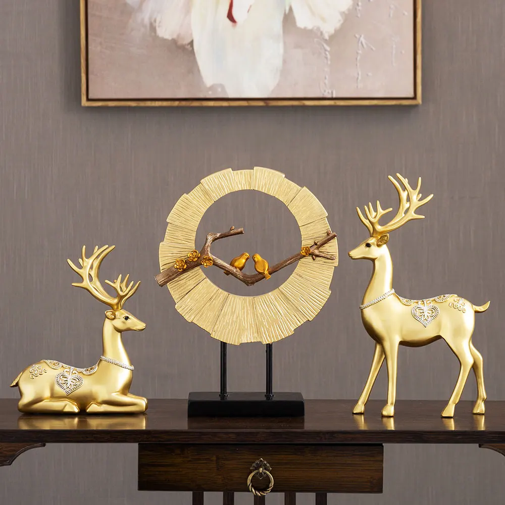 

Creative interior decoration golden statue modern home decoration deer accessories