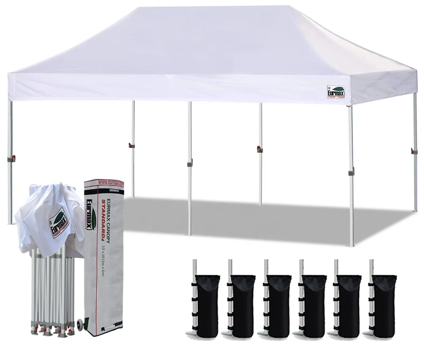 

Eurmax 10'x20' Ez Pop Up Canopy Tent Commercial Trade Show Tent with Heavy Duty Roller Bag,Bonus 6 Sand Weights Bags