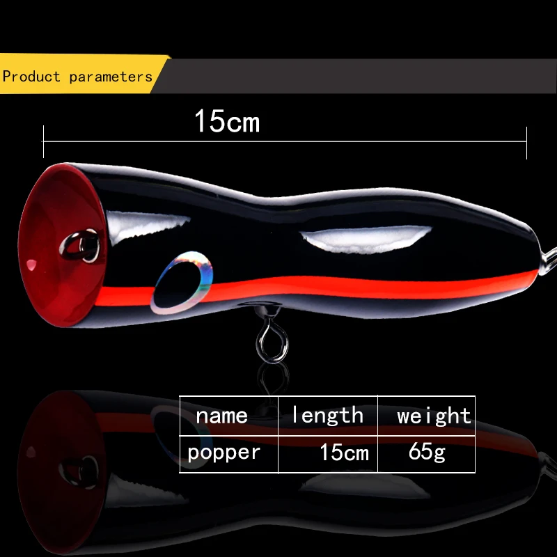 

15cm 65g popper lure blanks top water Wood lure Big game trolling lures fishing popper for tuna bass trout, 3colors