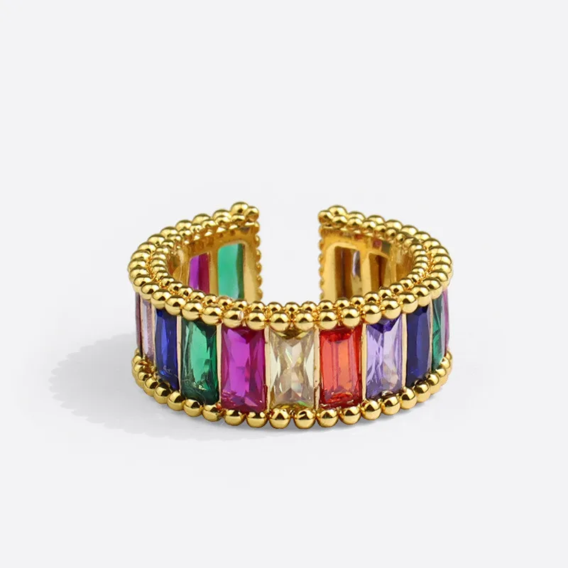 

The new ring colorful zircon niche design sense girl open index finger ring, Gold+colorful zircon