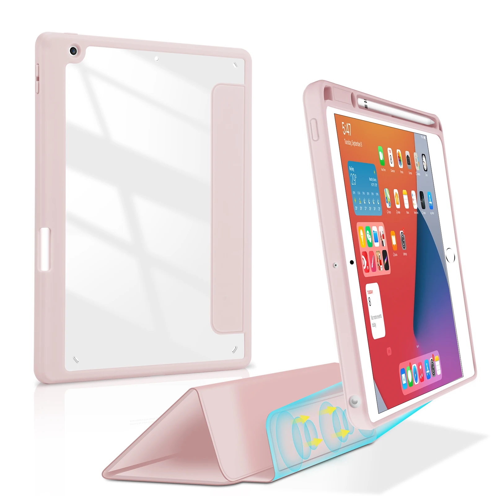 

New 10.2 Inch Magnetic Detachable Ultra Thin Tablet Pu Case Transparent Back Flip With Pencil Holder For Ipad