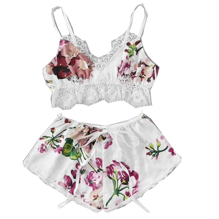 

Sexy girl floral flowers printed satin bra panty set fashion young ladies sexy lingerie set wireless bra brief sets, Pink, black, navy, red
