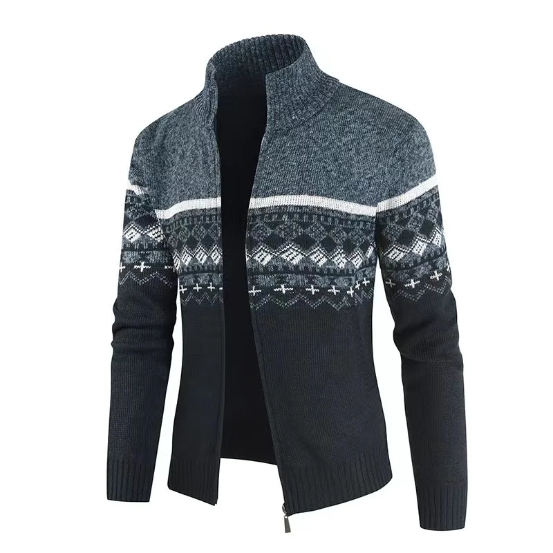 Wholesale Regular Sleeves Sweaters Mens Sweater Zipper Kint Cardigan O Neck Stripe Sweater for Man