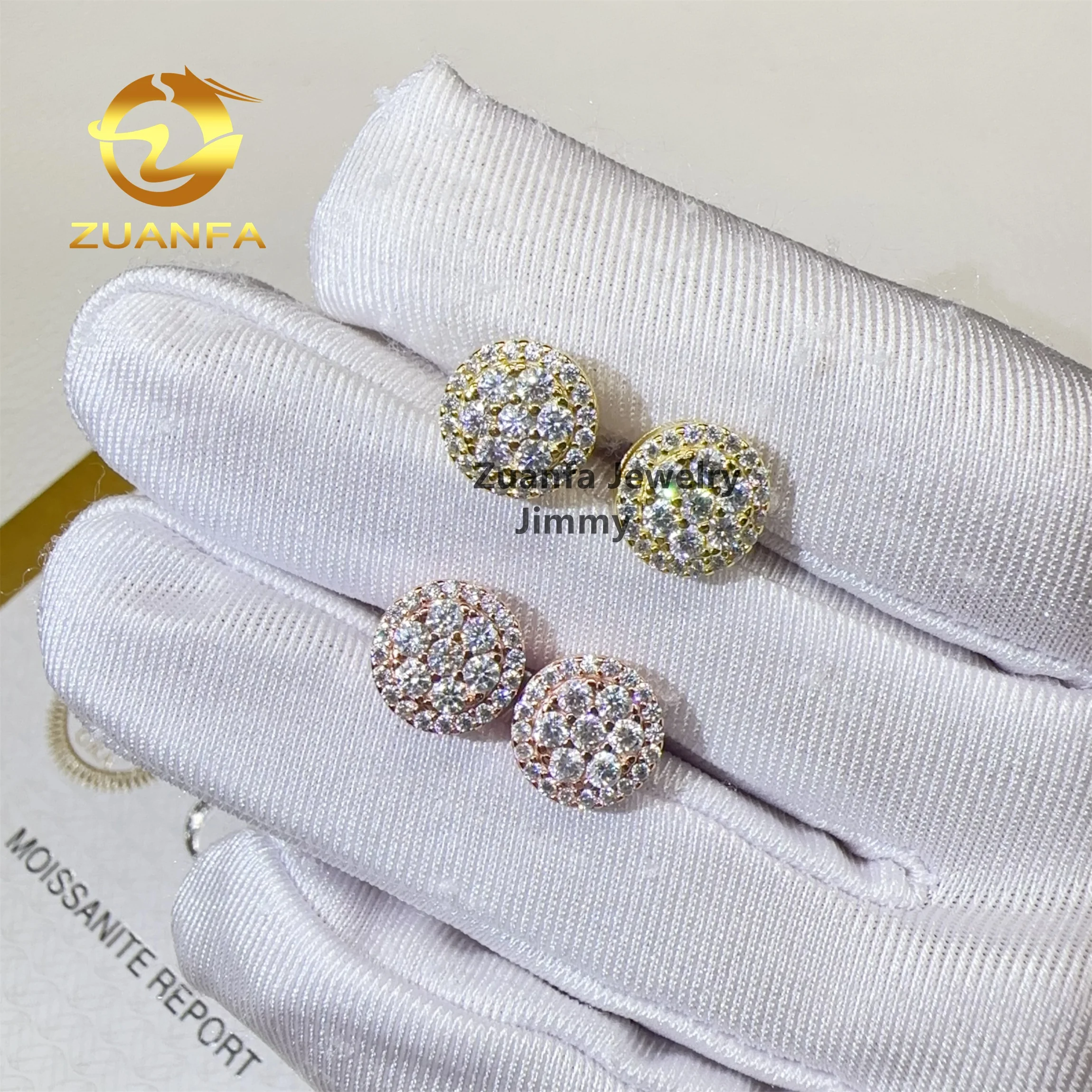 Stylish Luxury Rapper Jewelry in Stock Iced Out Hip Hop Sterling Silver S925 Vvs1 Moissanite Diamond Stud Earrings Men
