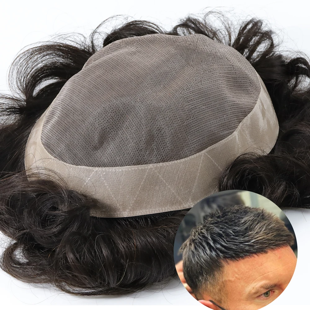 EMEDA Stock Fine Durable Mono Base Toupee with Poly Skin All Around Men Wig Human Hair Men's Toupee Mono Style