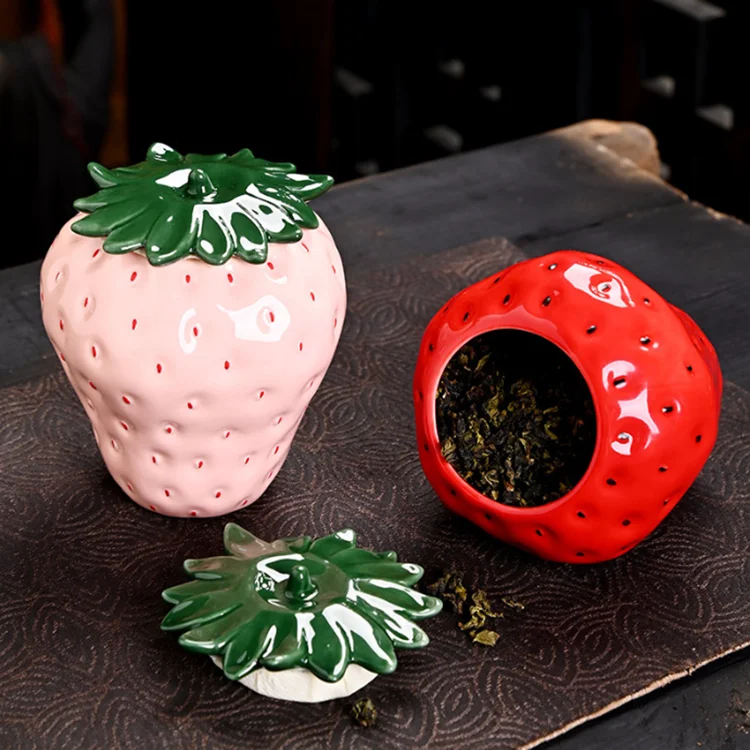 

Wholesale New Strawberry Ceramic Tea Can Fruit Ceramic Storage Can Home Sealed Storage jar